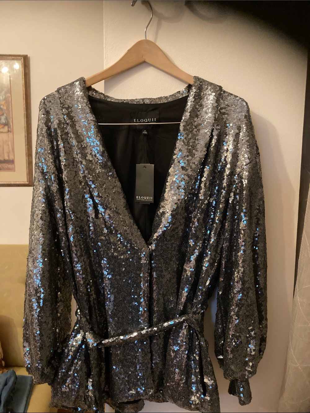 Eloquii Silver Sequin Wrap Jacket with Belt